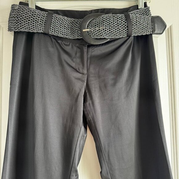 Forever 21 Trendy Black Satin Flare Low-Rise Pants with Wide Silver Belt – Size - Picture 1 of 5